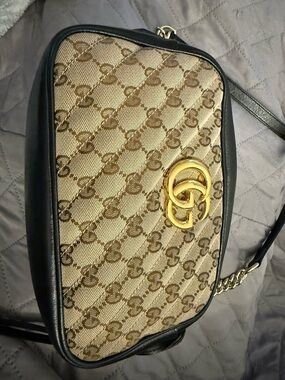 Gucci Monogram Matelasse Diagonal small GG Marmont chain shoulder bag